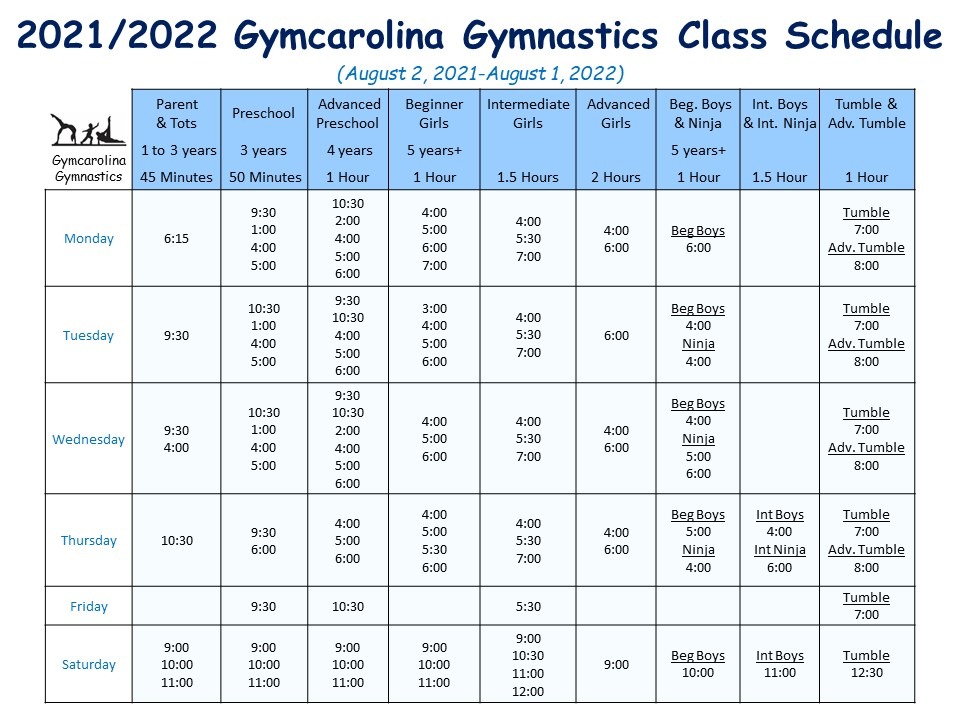 Class Schedule 2021-2022